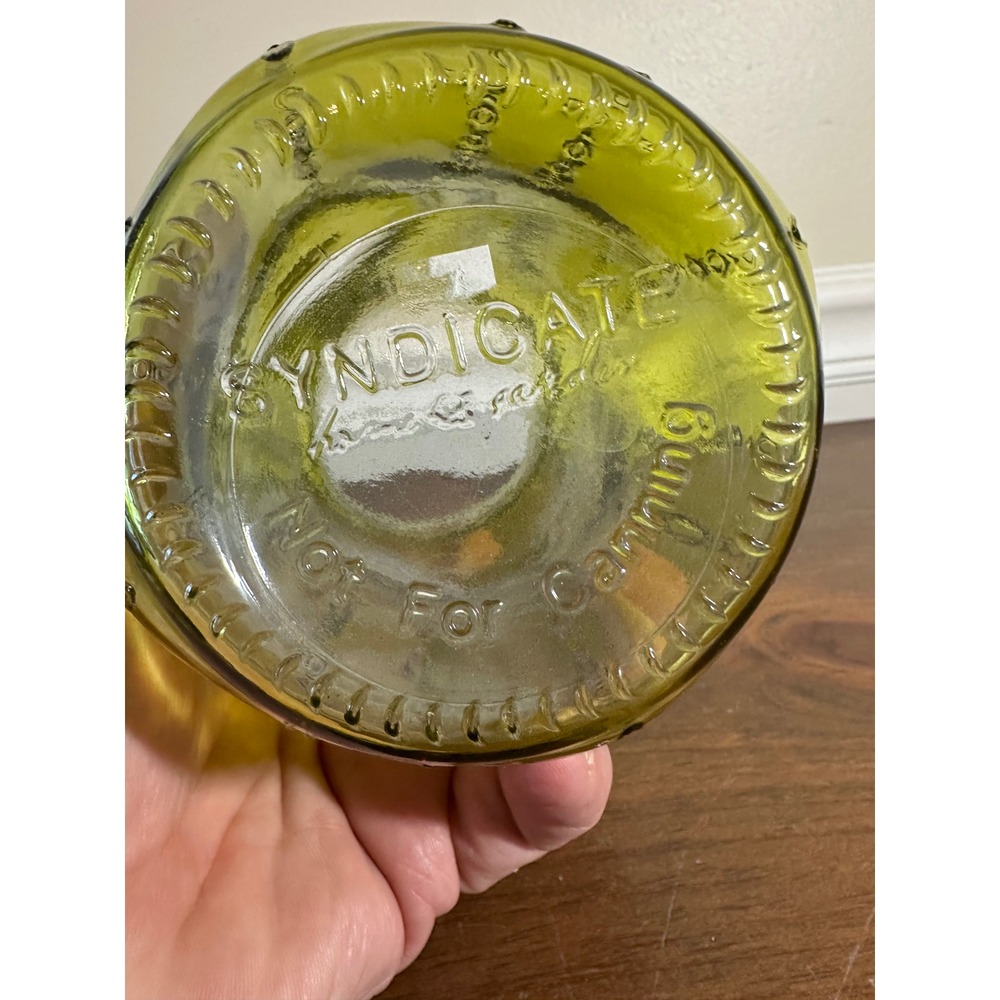Syndicate Sales Olive Green Glass Jar Embossed Floral Vase EST 1946 Decorative - Picture 5 of 6